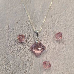 Swarovski® Crystal Light Rose Princess Cut Pendant on a Sterling Silver Chain